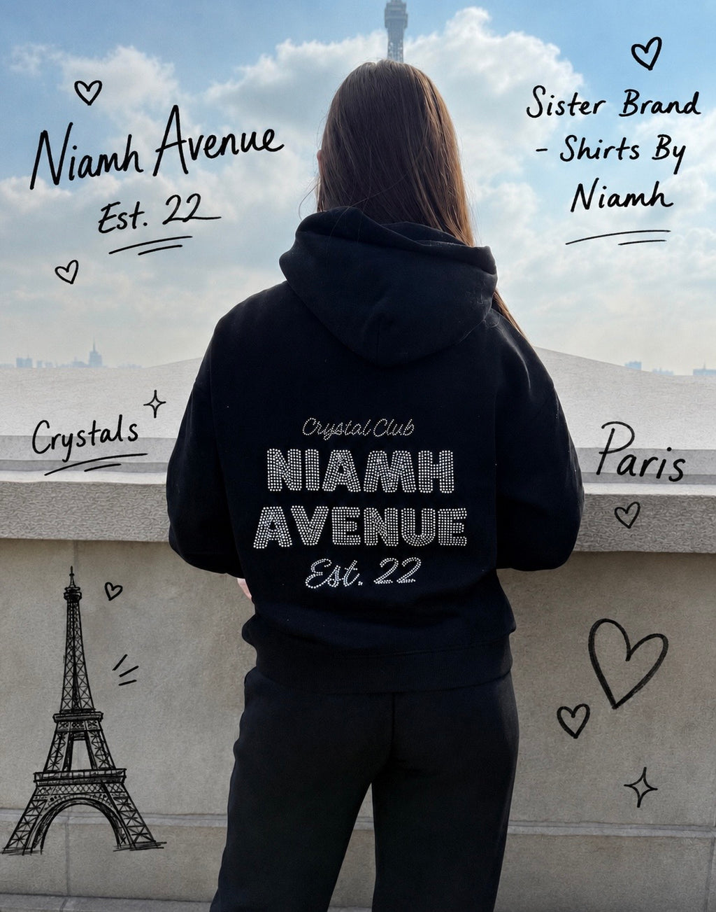 Niamh Avenue Crystal Hoodie - Black