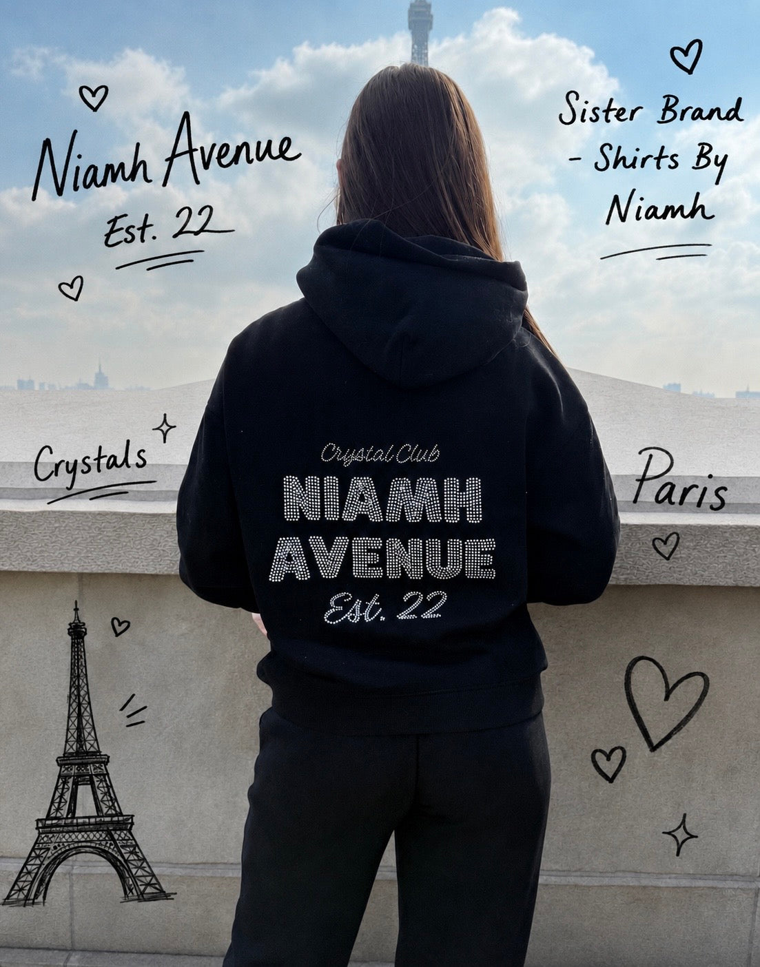 Niamh Avenue Crystal Hoodie - Black